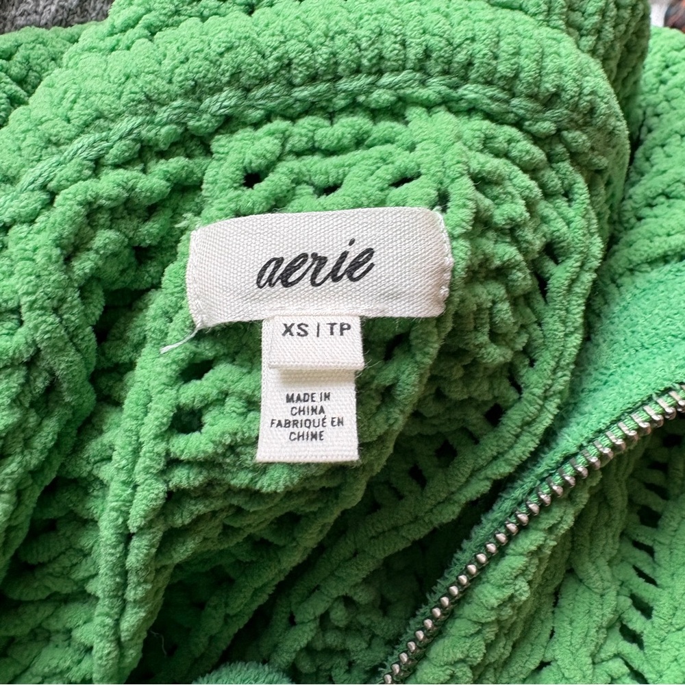 Aerie Cable Car Quarter Zip Sweater in Green Knit XS - Picture 6 of 7